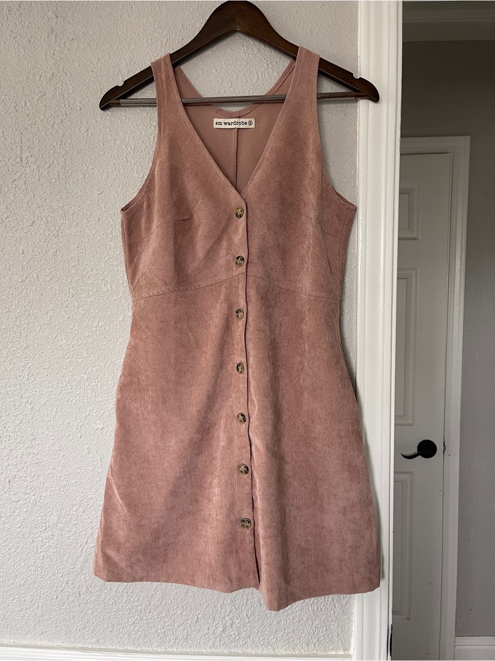 SM Wardrobe Blush Pink Ribbed Sleeveless Button Front Mini Dress Small